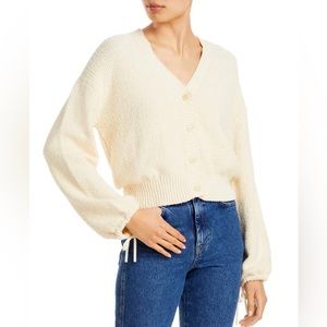 Paige Womens Ivory Button-Down Knit V-Neck Cardigan Sweater